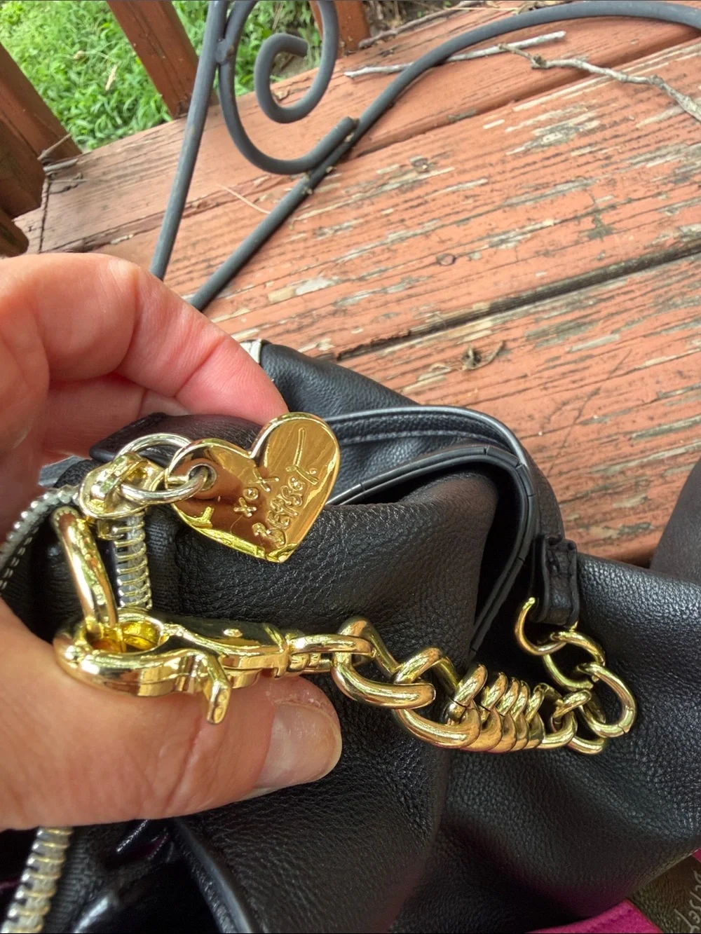 Luv Betsey Johnson Black & Striped Satchel w/ Matching Wristlet 2 BJ 🌺 - Picture 7 of 12